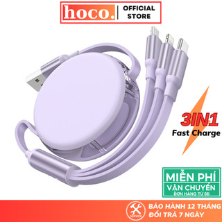 Dây sạc nhanh 3 đầu rút gọn Hoco cáp thiết kế siêu bền dùng cho nhiều dòng máy smartphone
