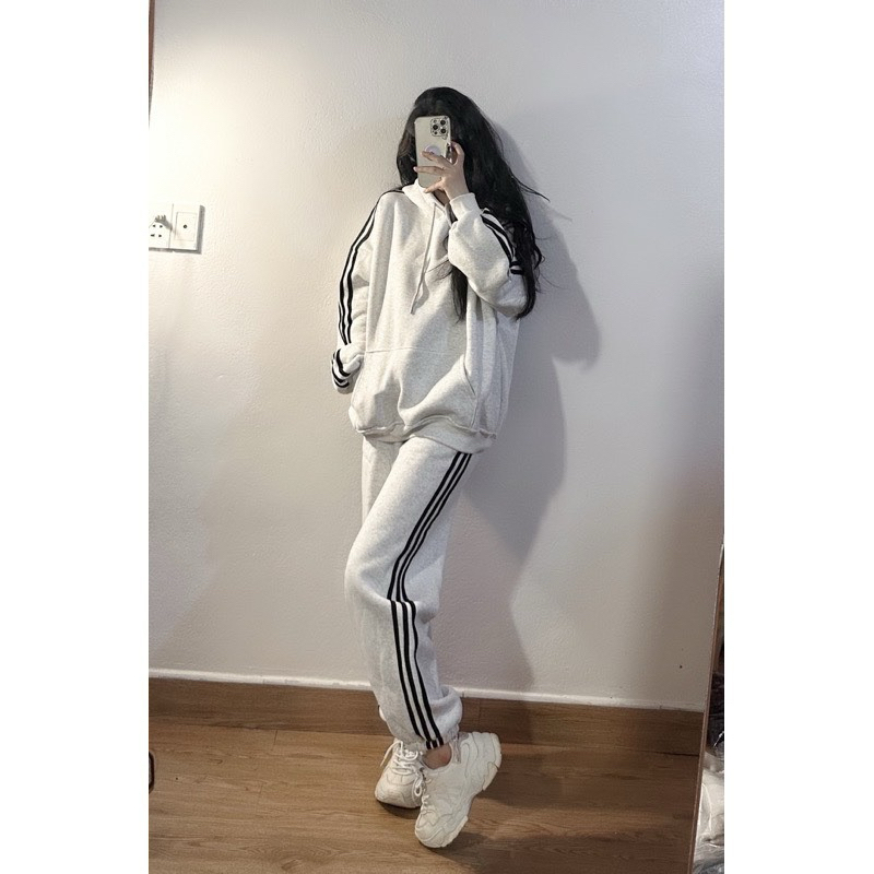 Set Bộ Nỉ 3 Sọc.Bộ Đồ Hoodie zip  Form Rộng , Quần Jogger Ống Bo Chun Phong Cách Hàn Quốc