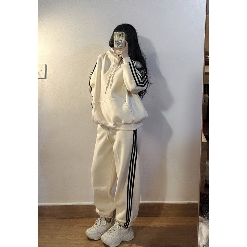 Set Bộ Nỉ 3 Sọc.Bộ Đồ Hoodie zip  Form Rộng , Quần Jogger Ống Bo Chun Phong Cách Hàn Quốc