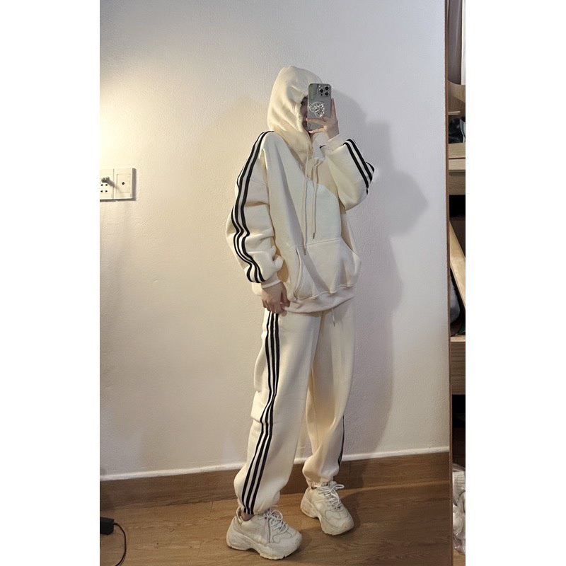 Set Bộ Nỉ 3 Sọc.Bộ Đồ Hoodie zip  Form Rộng , Quần Jogger Ống Bo Chun Phong Cách Hàn Quốc