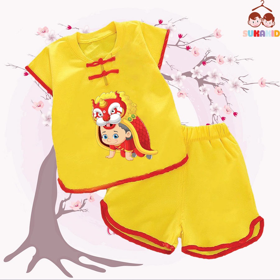 Bộ quần áo tết đồ tết cho bé nút tàu tết xuân hình múa lân cho bé từ 6kg-29kg.NT03. .