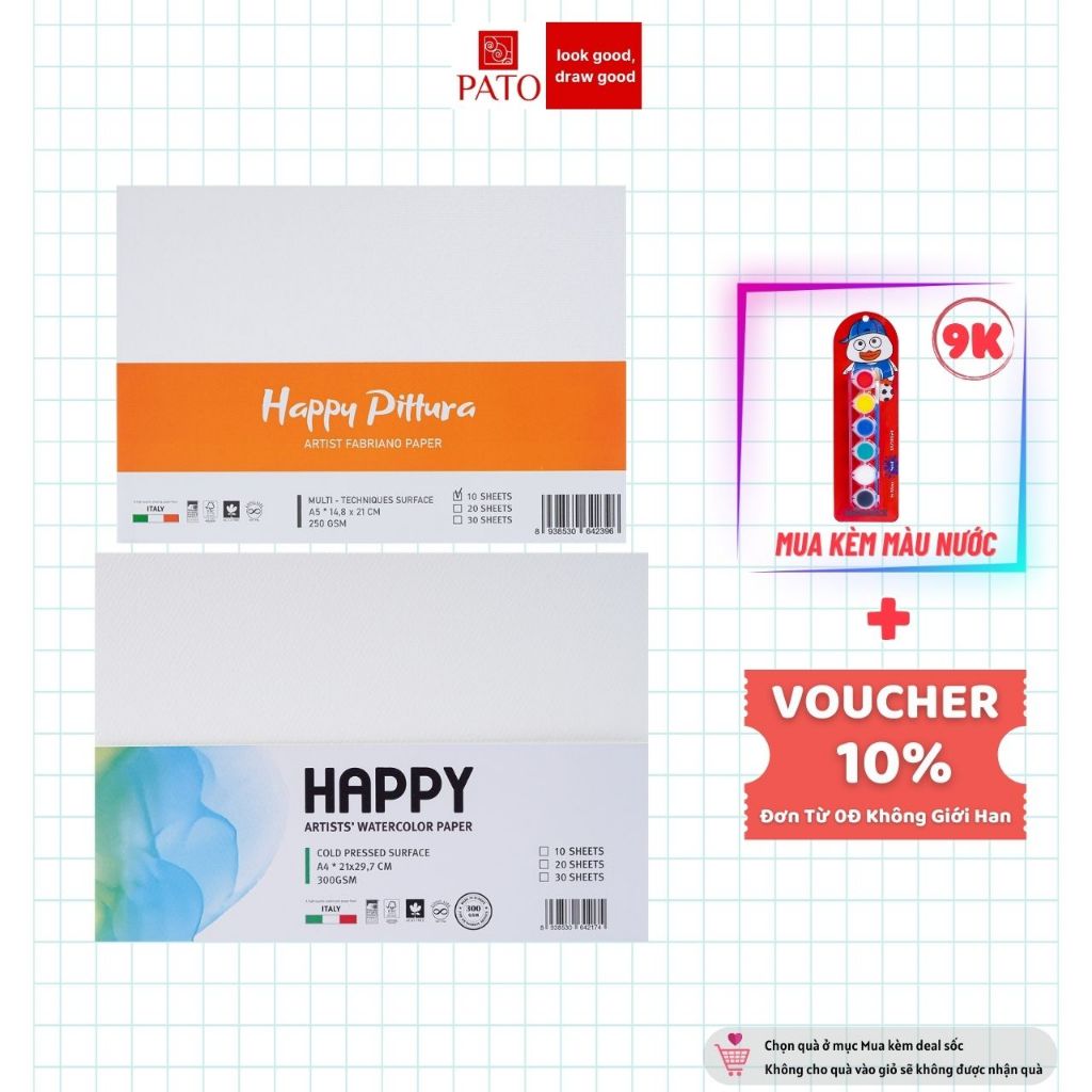 Giấy Vẽ Màu Nước HAPPY 250/300gsm - Vân Cold, Chắc Chắn, Chống Nhăn, Vẽ Mượt Mà Dành Cho Các Bạn Yêu Thích Nghệ Thuật