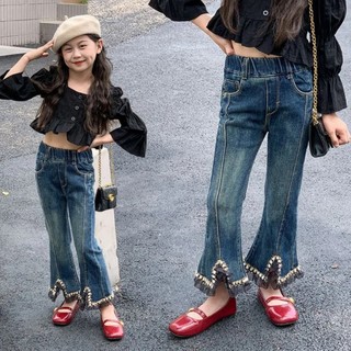Quần bò/ quần jeans dài ống loe/ ống xuông rộng cực sang chảnh cho bé gái 12-30kg
