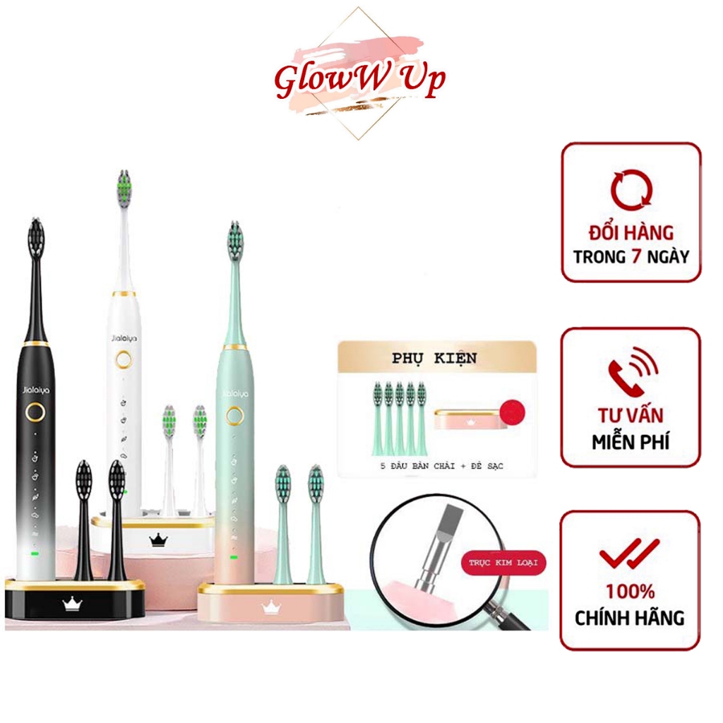 Bàn chải điện JIALAIYA tặng 5 đầu chải, Chải Sạch Mảng Bám Tới 10X giải pháp chăm sóc răng miệng,da mặt hiệu quả