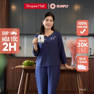 Đồ Bộ Mặc Nhà Nữ Linen SUNFLY Áo Dài Quần Dài SP2151