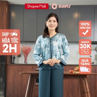 Đồ bộ mặc nhà lụa gấm SUNFLY áo tay lỡ dài quần dài SP2152