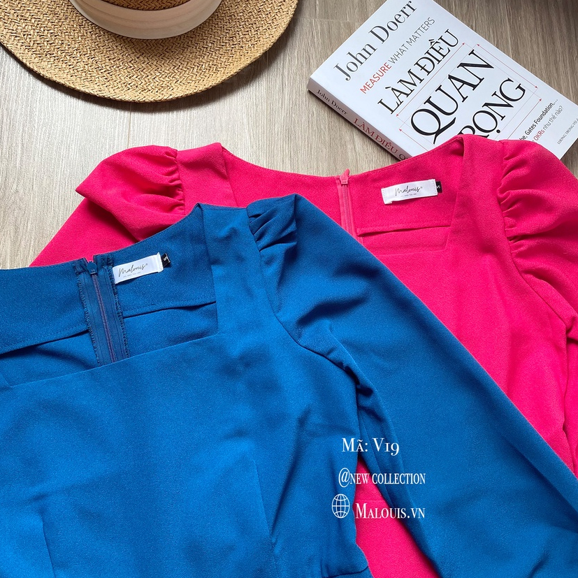 Váy dáng xòe cổ vuông tay dài phong cách tiểu thư vintage - V19 - MALOUIS