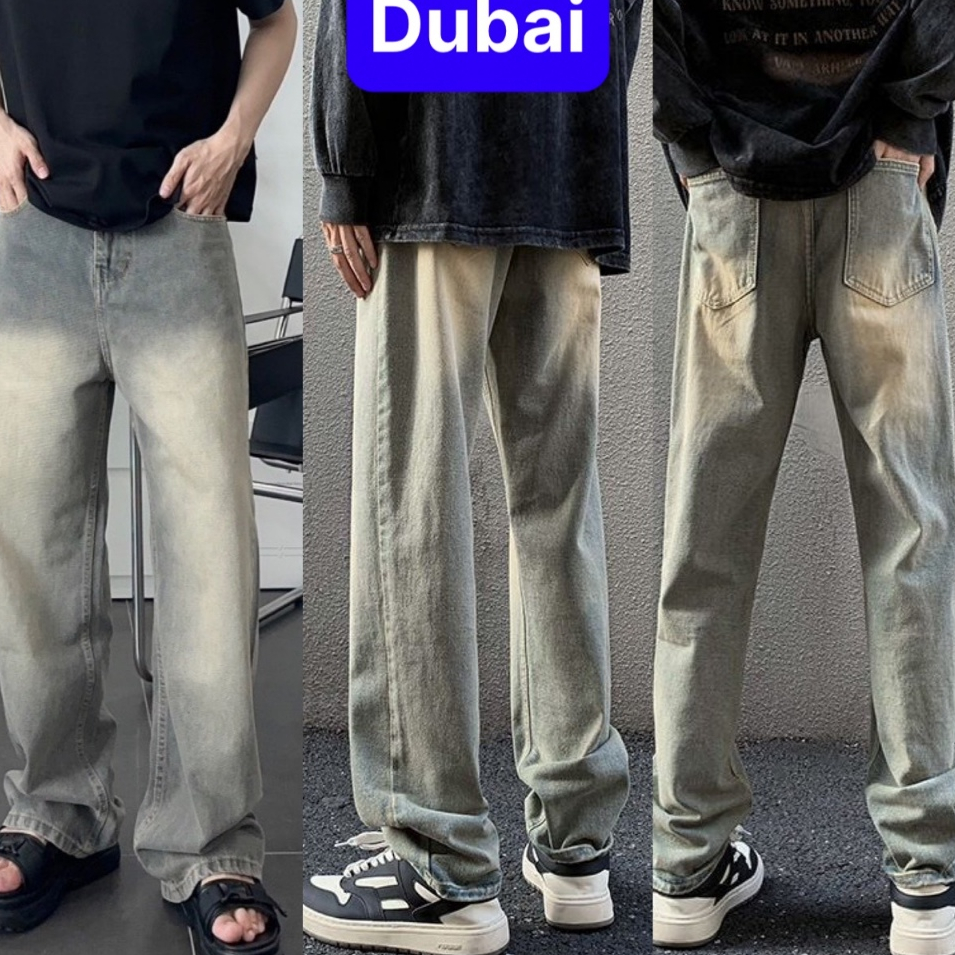 Quần Jean Ống Rộng Unisex Nam Nữ Màu Xanh NÂU Blue Wash - DUBAI FASHION