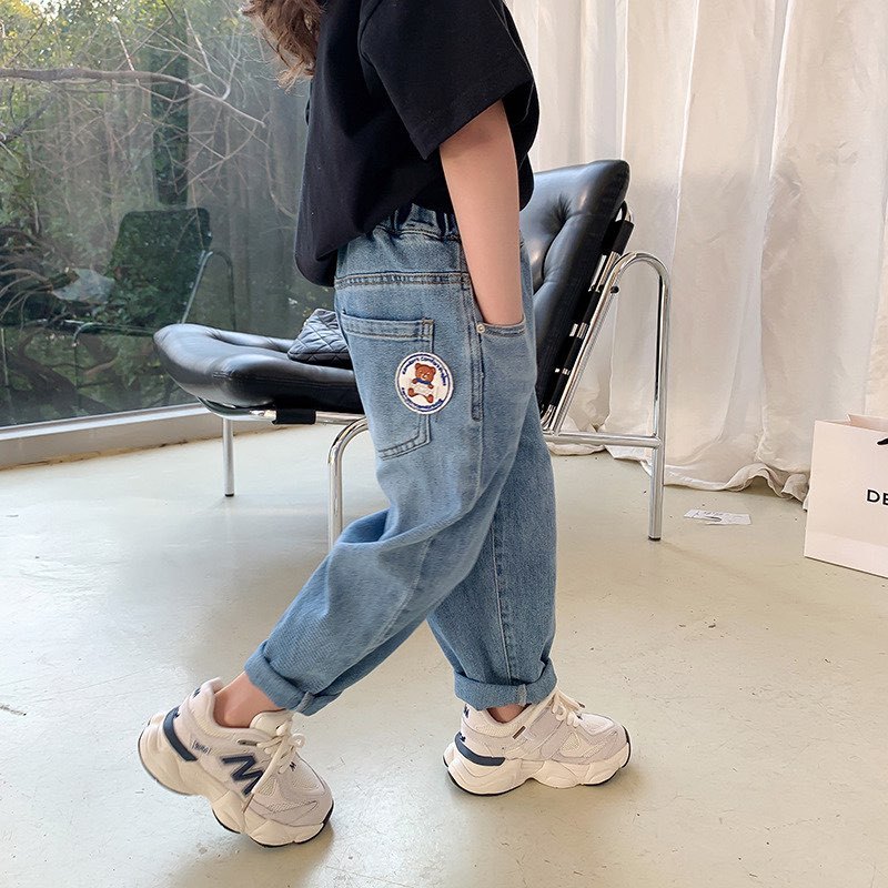 JEAN MỀM CO GIÃN BÉ TRAI BÉ GÁI THÊU ĐẮP TÚI GẤU