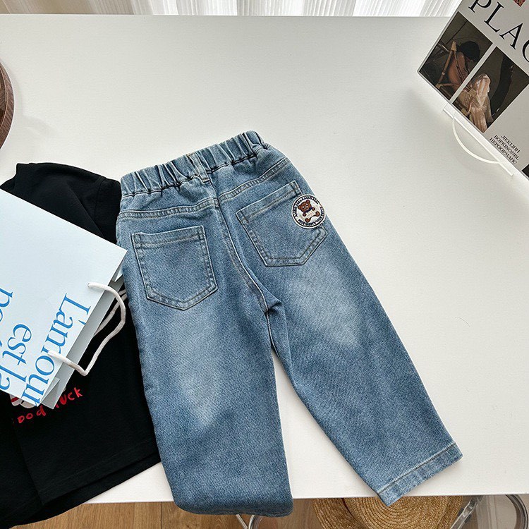 JEAN MỀM CO GIÃN BÉ TRAI BÉ GÁI THÊU ĐẮP TÚI GẤU