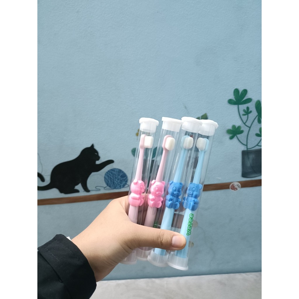 Bàn Chải Đánh Răng Wetee Sợi Lông Tơ Mềm Cho Bé Tập Đánh Răng, Sợi Lông Tơ Mini Siêu Mền Mịn 1-4 tuổi