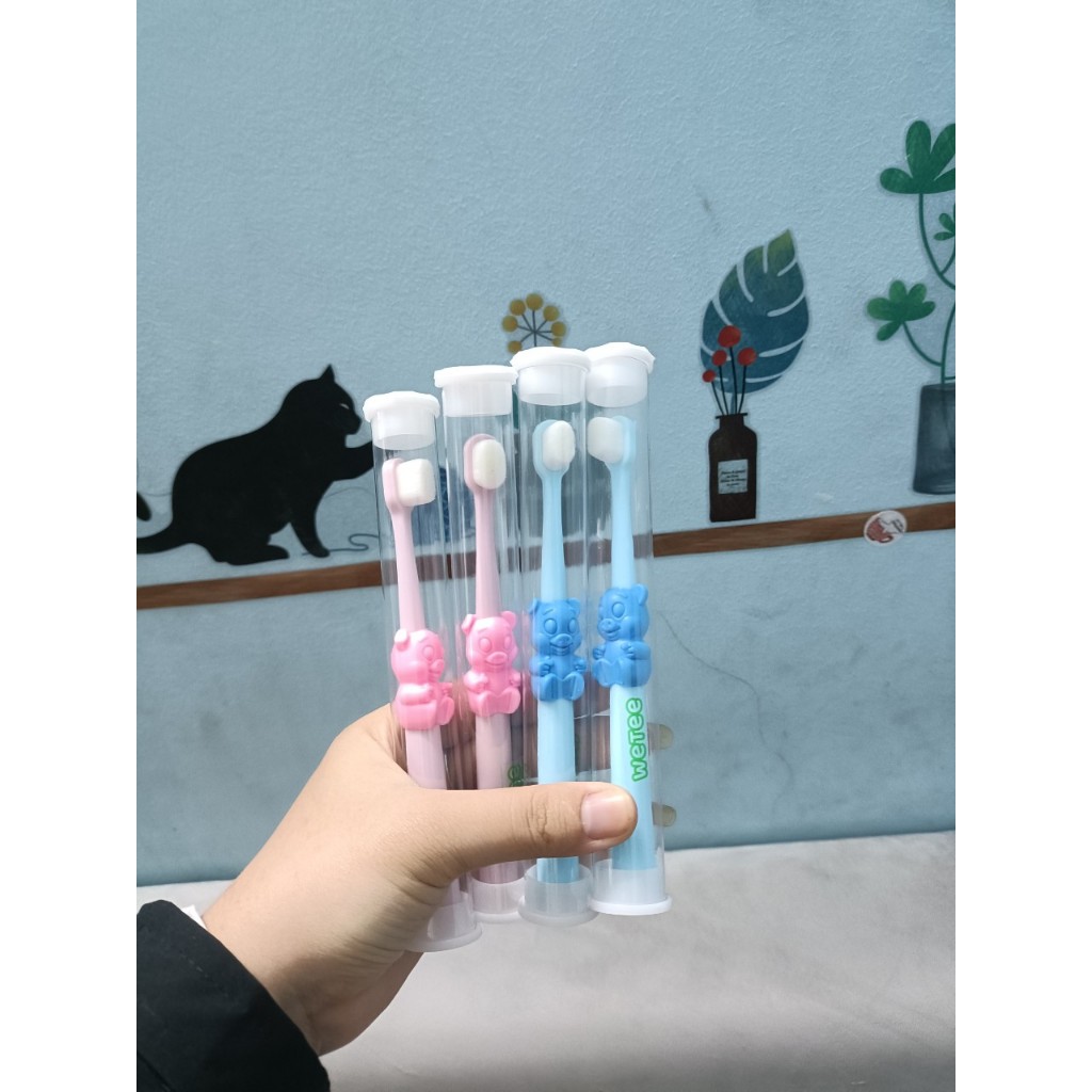 Bàn Chải Đánh Răng Wetee Sợi Lông Tơ Mềm Cho Bé Tập Đánh Răng, Sợi Lông Tơ Mini Siêu Mền Mịn 1-4 tuổi