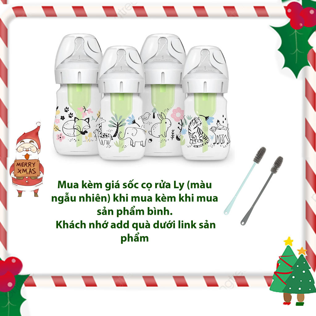 1 Bình Ty Sữa Dr Brown's Option + Nhựa Họa Tiết Cổ Rộng 150ml/270ml (Tách Sét Không Hộp Kèm)