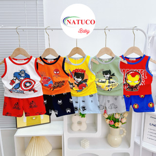 Bộ Ba Lỗ Trẻ Em Hiệu MINKY MOM Vải Cotton Lụa Bé Trai 8-27kg In Hình Siêu Nhân, Người nhện BL-IN70