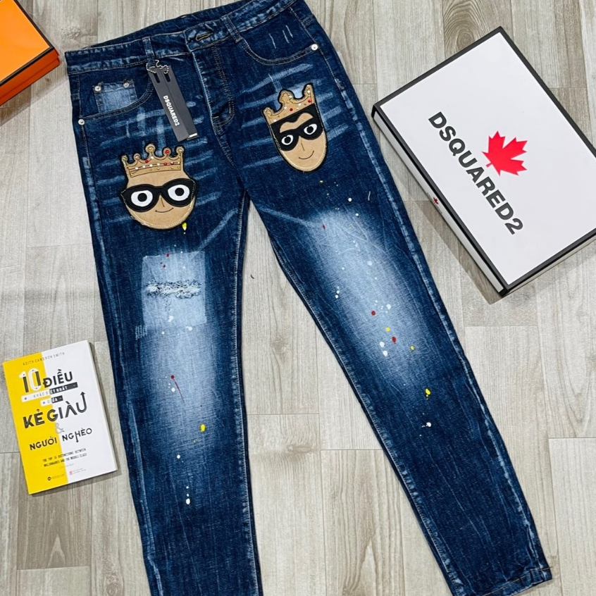 Quần Jean Xanh Nam DSQ 2 Logo Đính Đá Vảy Sơn Likeauth Hot 2024- Thời Trang Nam Hot Trend