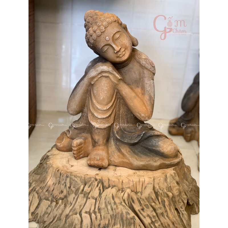 Tượng phật an nhiên thủ công bằng gốm chăm bàu trúc 30cm-40cm