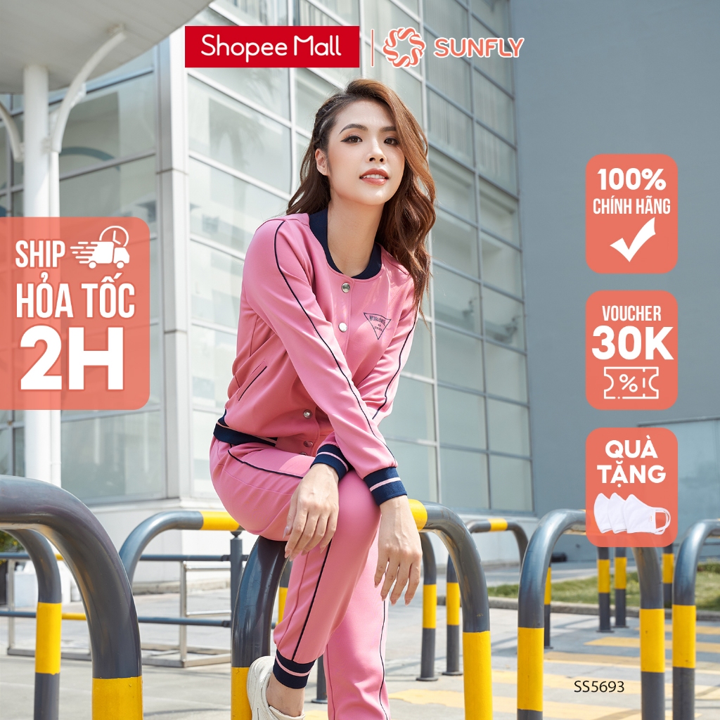 Bộ Đồ Thể Thao Poly 2 Da SUNFLY Áo Tay Dài Quần Dài SS5693