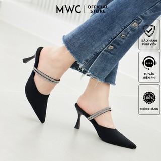Giày sục cao gót mwc 4479 - sục cao gót mũi nhọn phối quai ngang đính đá sang chảnh