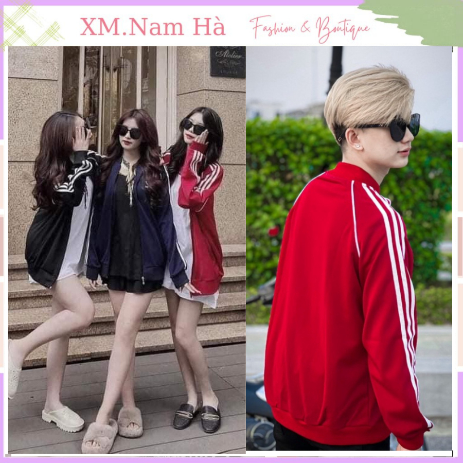 Áo khoác thể thao bomber nam nữ logo thêu hoạ tiết kẻ tay thời trang, năng động