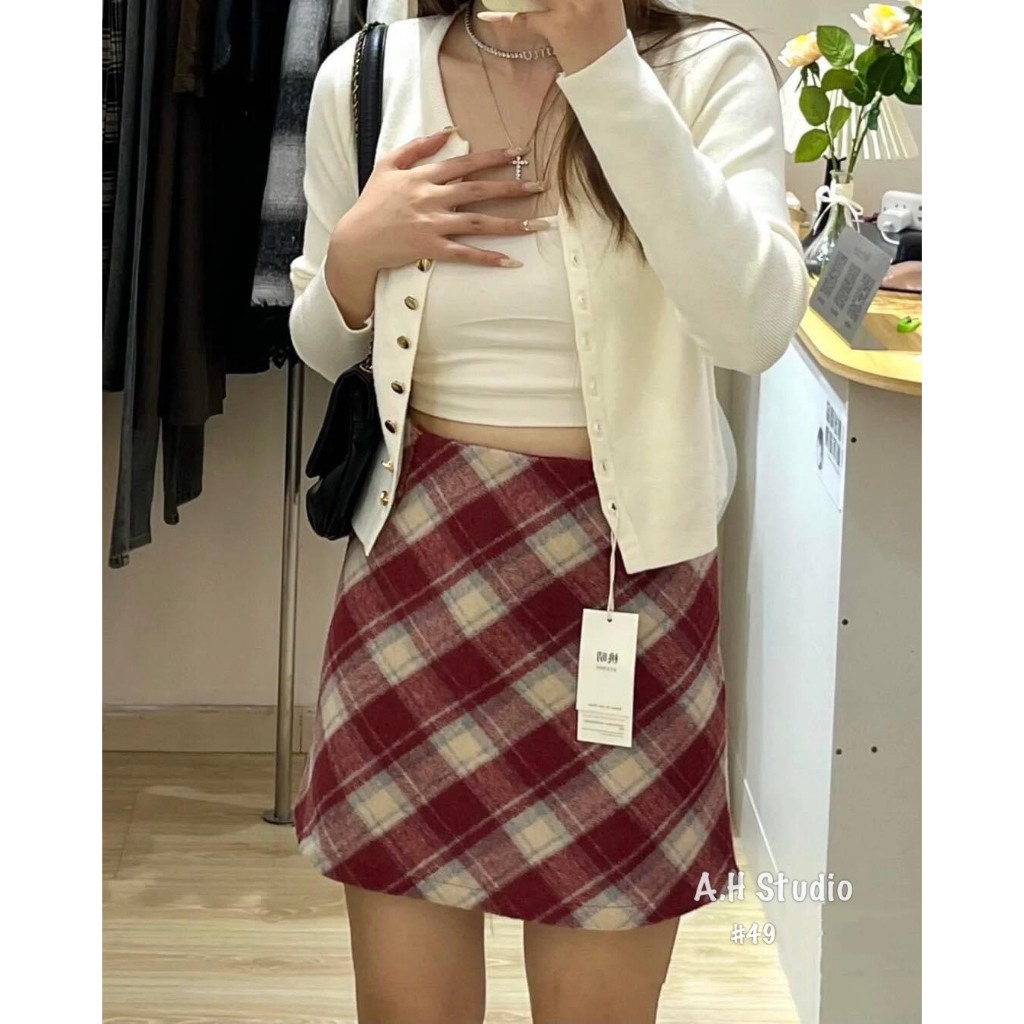 Chân váy dạ kẻ dáng ngắn - 247store.vn - Chanvaydangan49_P0K39