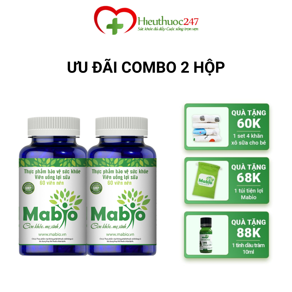 Mabio Lợi Sữa Dành Cho Các Mẹ Sau Sinh Bị Mất Sữa Ít Sữa Combo 2 Hộp Lợi