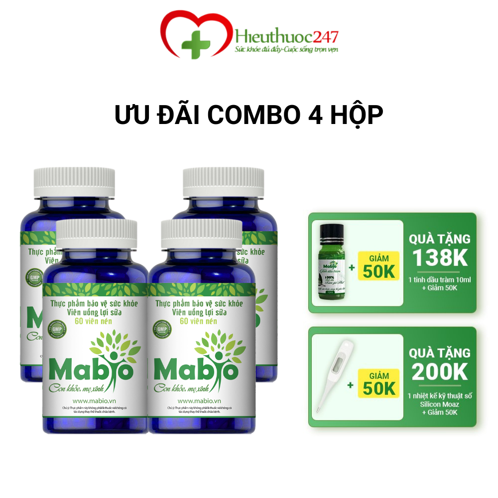 Mabio Lợi Sữa Dành Cho Các Mẹ Sau Sinh Bị Mất Sữa Ít Sữa Combo 4 Hộp Lợi