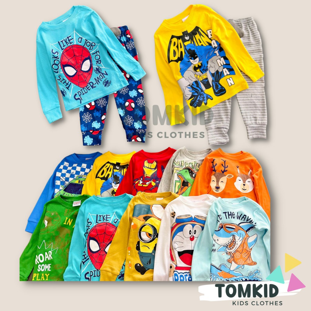 Đồ bộ dài tay bé trai đồ ngủ phối túi cho bé chất cotton loại 1 thoáng mát không giãn 8-23kg Tomkids