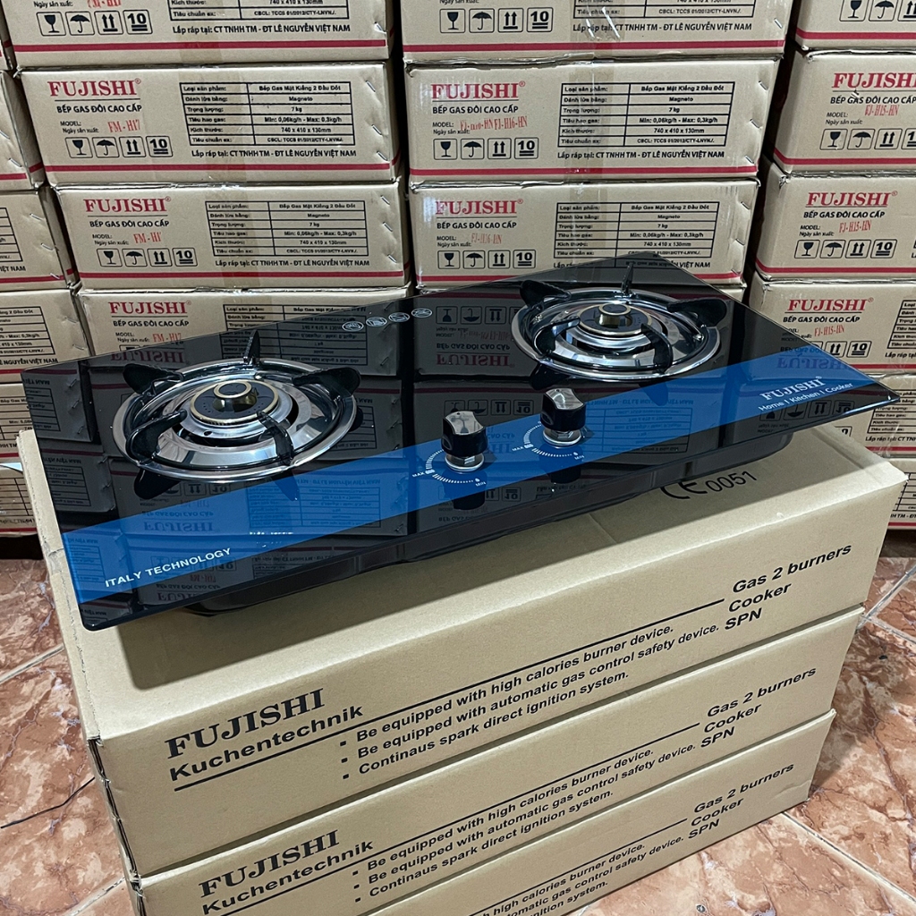 Bếp gas âm FUJISHI FJ-809IC - CHÉN ĐỒNG - KÍNH XANH - Đánh lửa IC cực nhạy - Bảo hành chính hãng 02 Năm