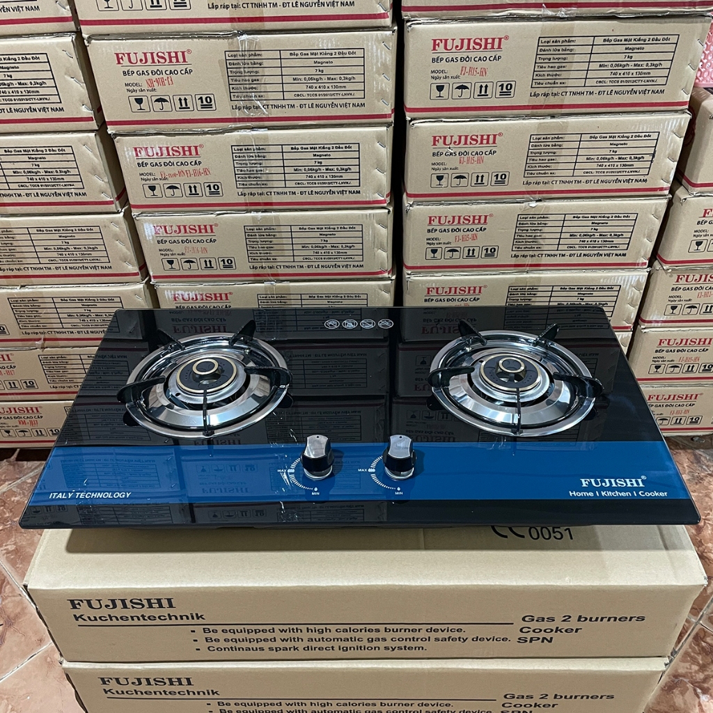 Bếp gas âm FUJISHI FJ-809IC - CHÉN ĐỒNG - KÍNH XANH - Đánh lửa IC cực nhạy - Bảo hành chính hãng 02 Năm