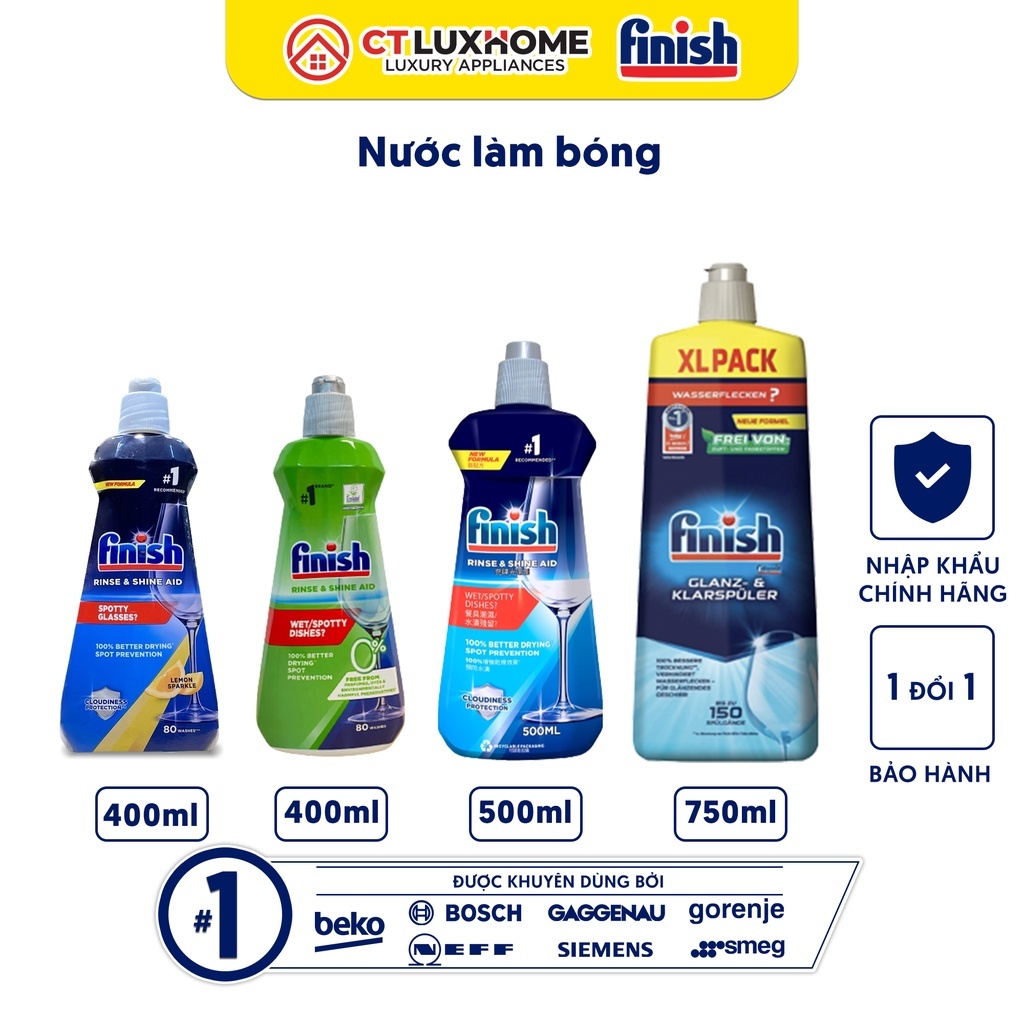 Nước làm bóng Finish 750ml làm bóng chén, trợ xả, làm khô dùng cho máy rửa chén - Hàng chính hãng