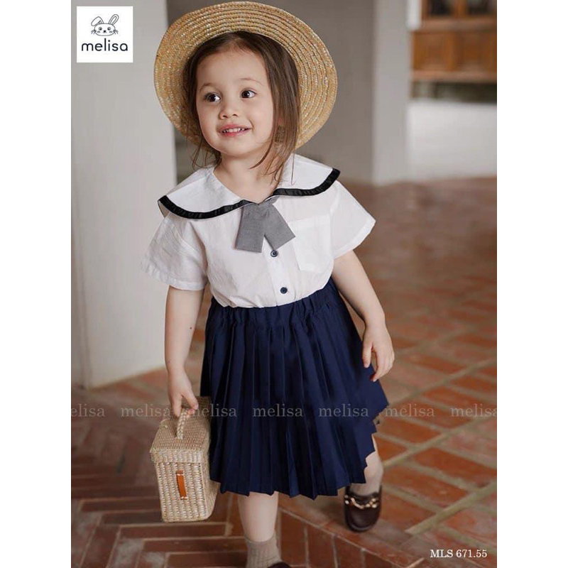 Set áo + chân váy xếp ly cho bé gái Me.li.sa