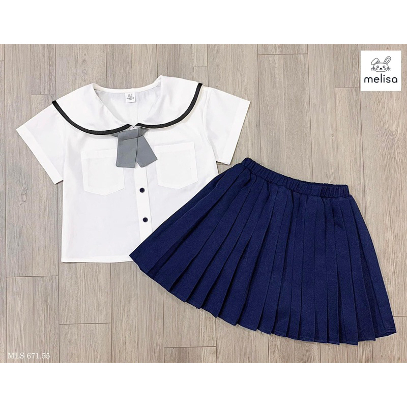 Set áo + chân váy xếp ly cho bé gái Me.li.sa