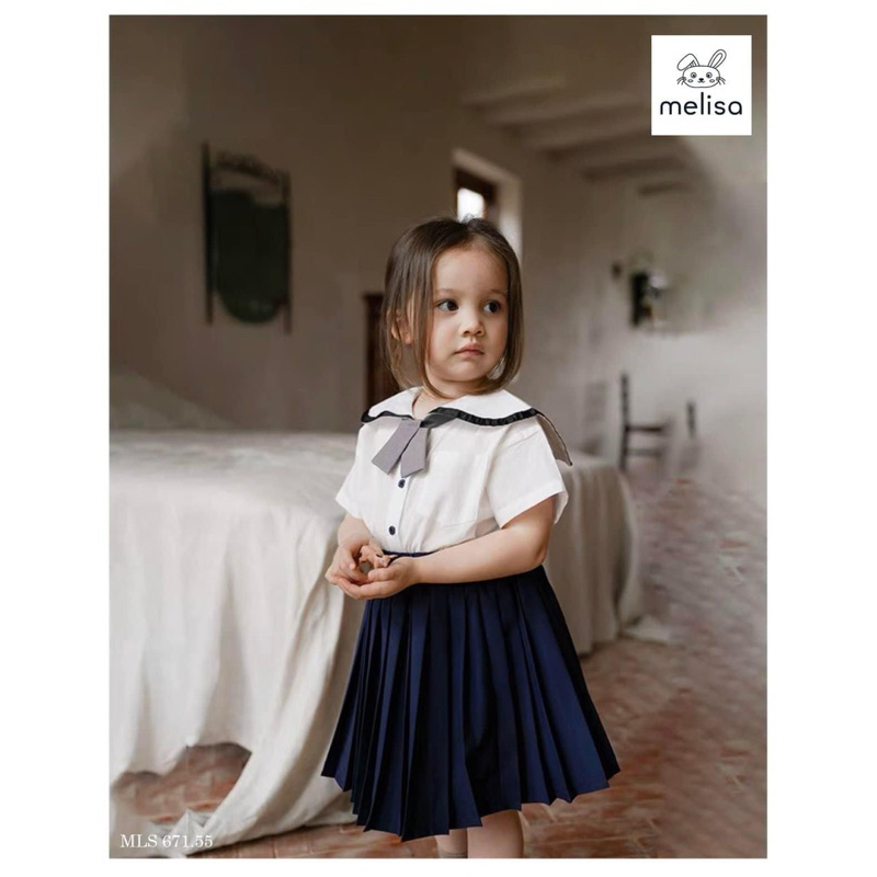 Set áo + chân váy xếp ly cho bé gái Me.li.sa
