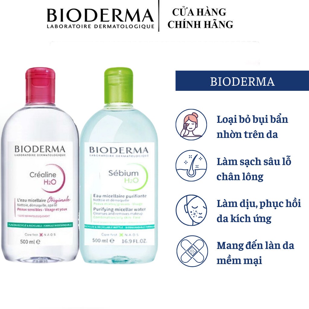 [MẪU MỚI]Nước tẩy trang Bioderma 500ml làm sạch sâu, lành tính, dịu nhẹ phù hợp cho mọi loại da