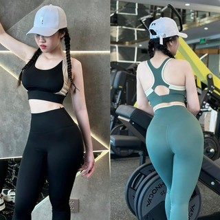 Quần áo tập Gym, yoga, aerobic nữ, Bộ tập gym nữ bra hở lưng viền phối màu chất đẹp, co giãn tốt GM663