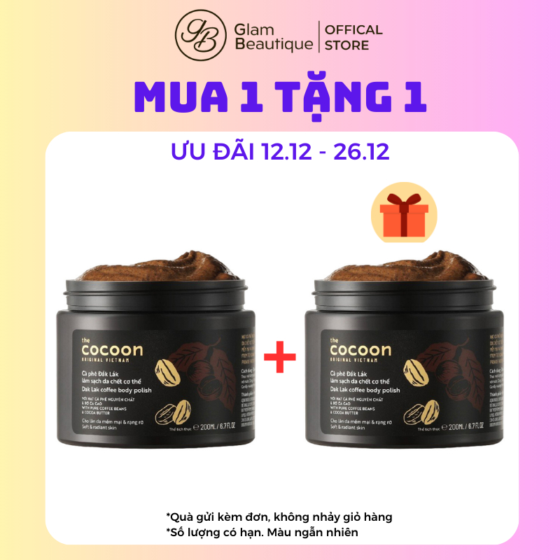 [Tặng đến 26/12] Tẩy da chết cơ thể cà phê Đắk Lắk Cocoon cho làn da mềm mại và rạng rỡ 200ml Glam Beautique