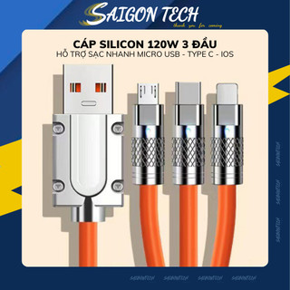 Dây Cáp Sạc Nhanh 3 Trong 1 120W 6A Cổng Type C/ Micro Usb / Lai ning Bằng Hợp Kim Kẽm và Silicone