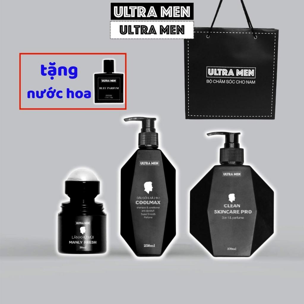 Combo Sữa tắm nam + dầu gội nam + Lăn khử mùi [tặng 20ml nước hoa] ,Bộ quà tặng nam giới ultra men cao cấp