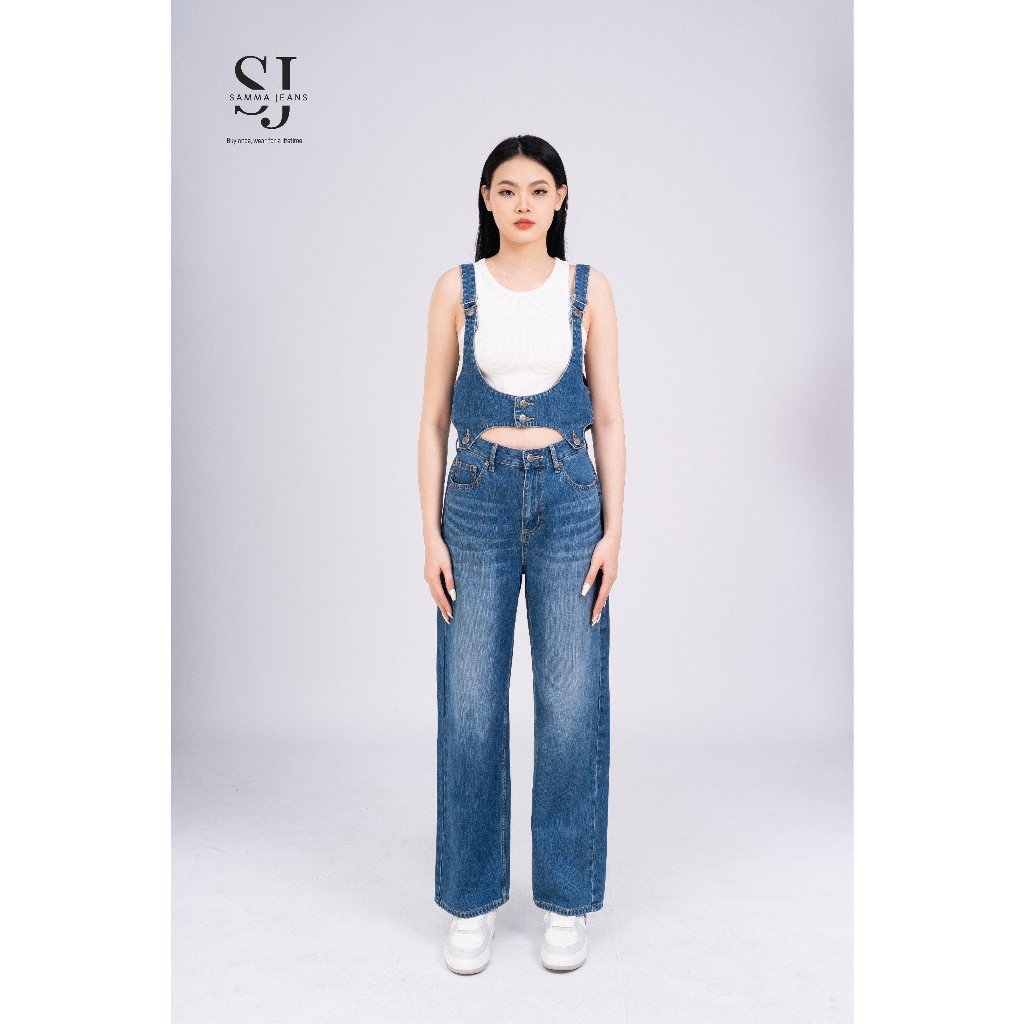 Bộ quần + Áo yếm nữ ngắn SJY02 siêu hot, quần bò nữ cá tính chất denim Cao Cấp - thương hiệu Samma J