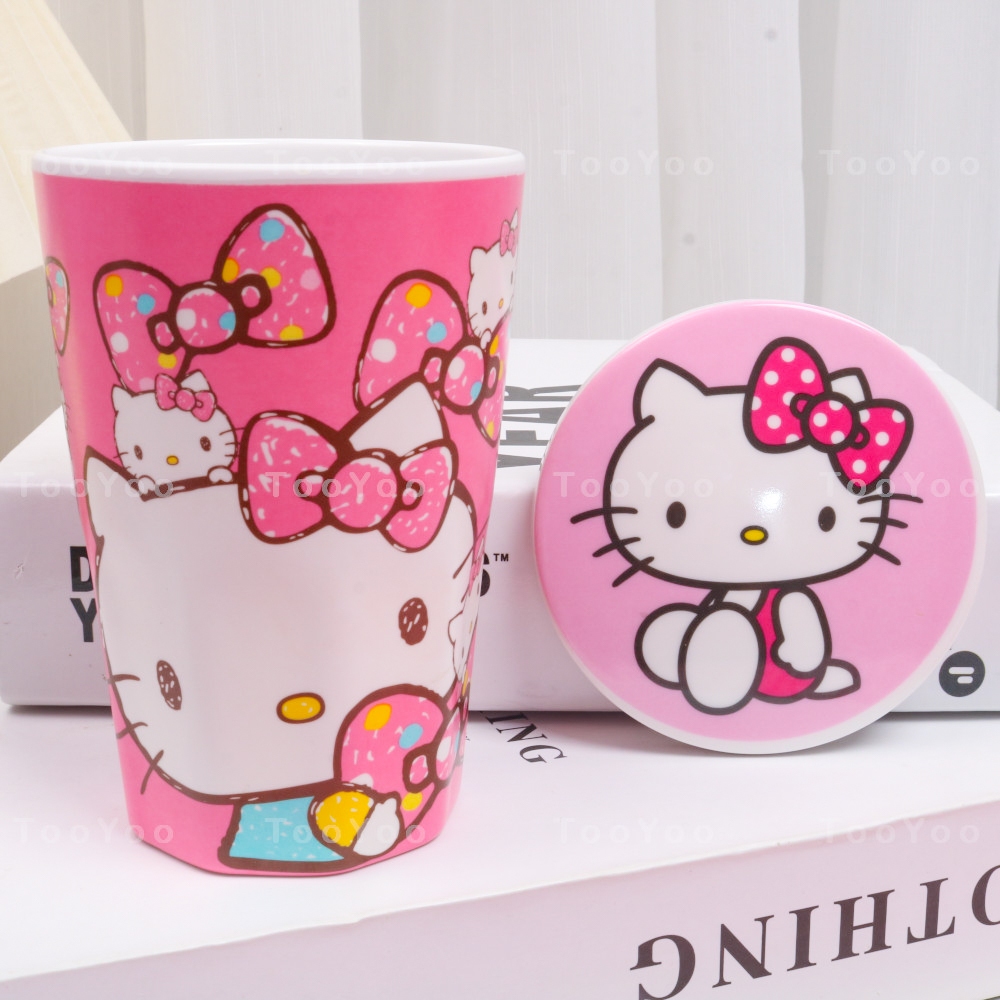 Ly Hello Kitty kèm nắp Melamine giả sứ 350ml dễ thương cute TooYoo BK00524
