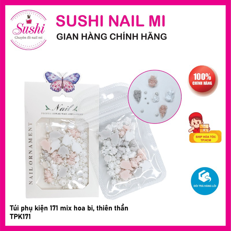 Túi phụ kiện hình Hoa  - phụ kiện charm chuyên dùng trang trí móng tay chân - Sushi nail mi
