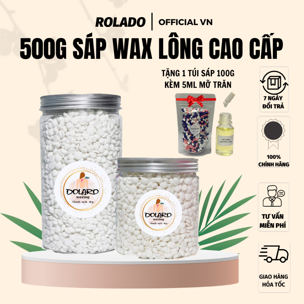 [ CHE TÊN] 500G Sáp wax lông cao cấp siêu bám ROLADO, kem tẩy lông dừa sữa coconut dùng được cho vùng kín, chân tay