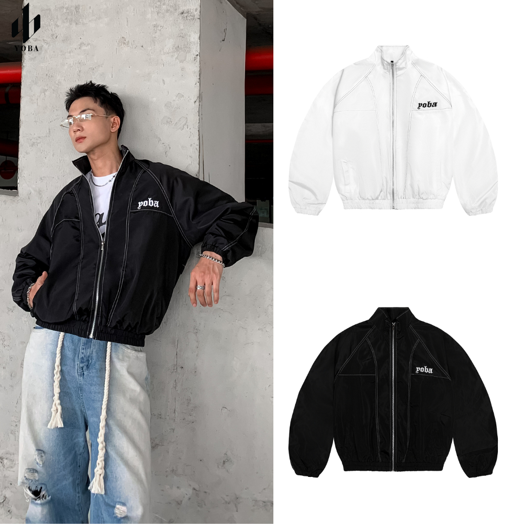 Áo khoác dù YOBA form boxy- Windbreaker Jacket black / white K01