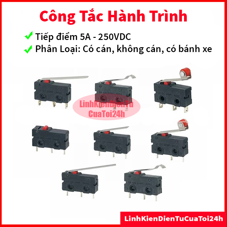 Công Tắc hành Trình Có Bánh Xe KW11 5A-250V - Kích Thước 6.4*20mm, KW12-A không cán, KW11-3Z-2 cán dài 16mm, 25mm