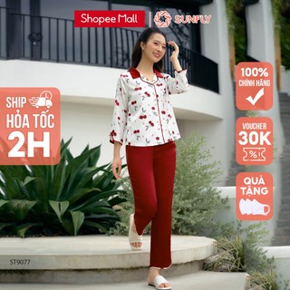 Đồ bộ mặc nhà nữ pyjamas lụa sunfly áo tay lỡ quần dài st9077