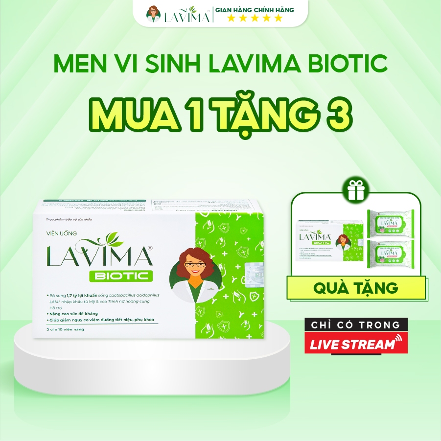 01 Hộp viên uống TẶNG 01 hộp viên uống LAVIMA BIOTIC 20V và 02 gói khăn ướt LAVIMA PROTECT 4.0