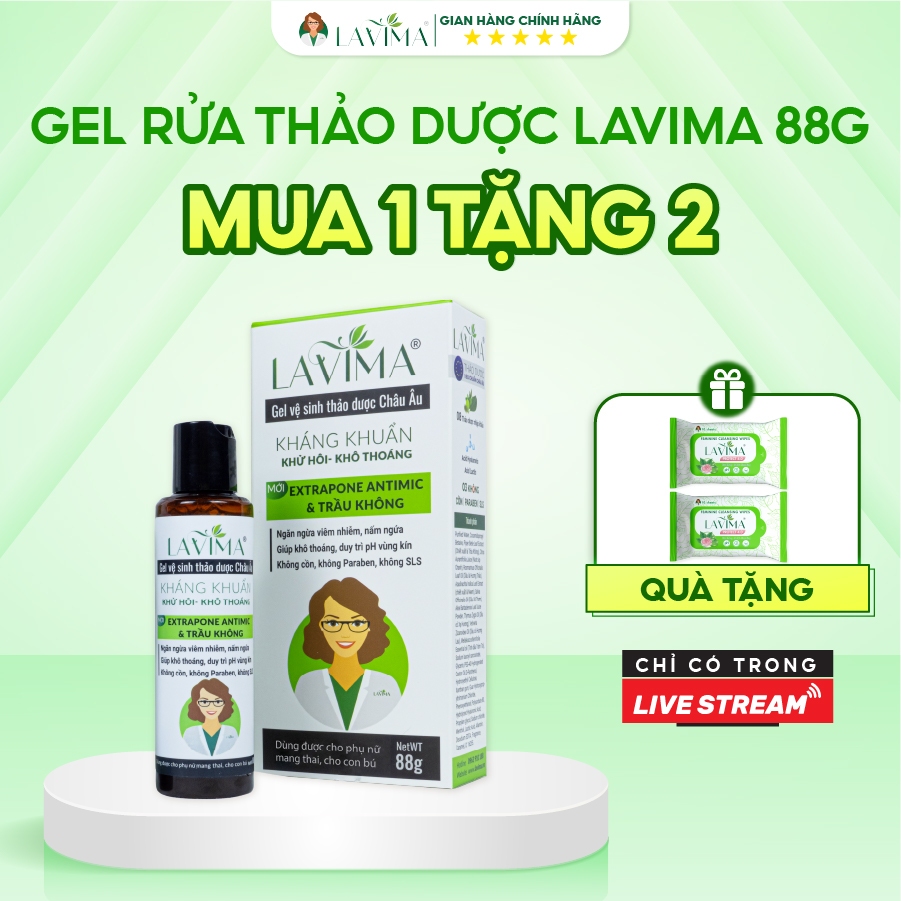 [MUA 1 TẶNG 2] Gel Rửa Thảo Dược Lavima 88g TẶNG Kèm 2 Khăn Ướt Lavima Protect 4.0 Gói 10 Tờ