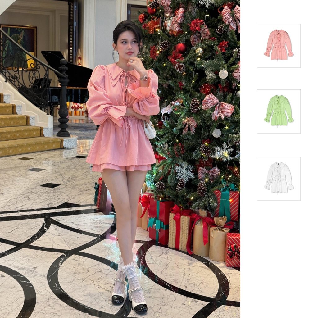 Đầm Nữ Ngắn Long Pump Sleeves Front String, Chất Vải Kaki Cotton Thoải Mái, WDN066,SOMEHOW