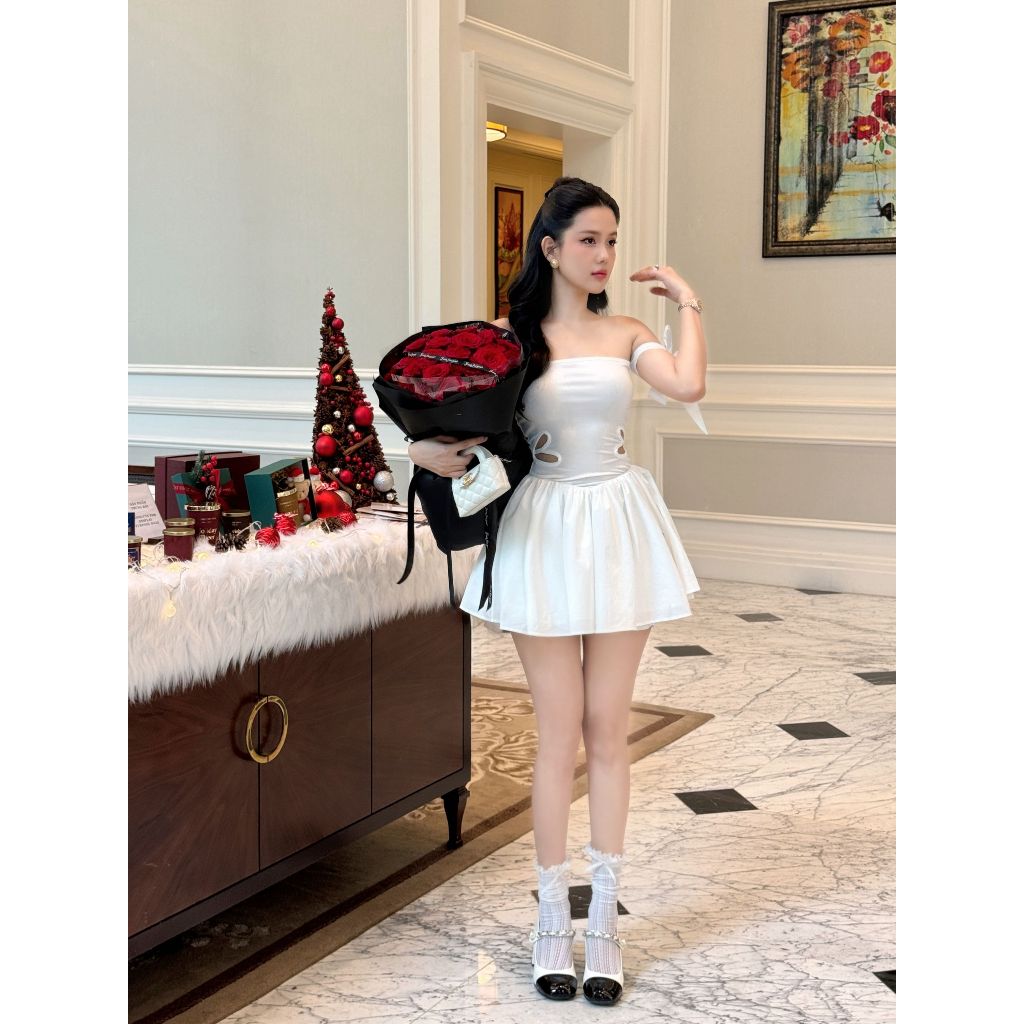 Set Váy Nữ Tube Strap Sleeves Cutout, Chất Vải Thun Tăm Phối Vải Cotton,WSB098,SOMEHOW