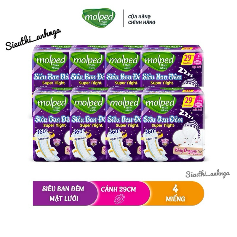Combo 8 gói băng vệ sinh Molped thiên nhiên siêu ban đêm cánh 29cm và 35cm